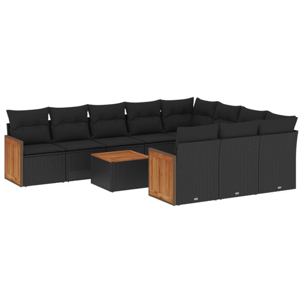 vidaXL 11-delige Loungeset met kussens poly rattan zwart
