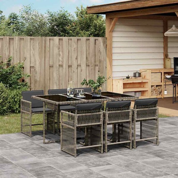 vidaXL 7-delige Tuinset met kussens poly rattan grijs
