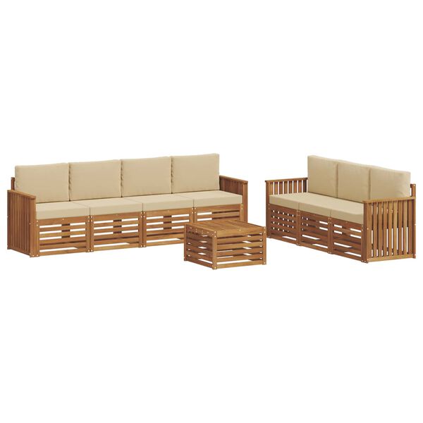 vidaXL Sofa-Sets 8 pcs Natuurlijk en Beige Massief Acaciahout