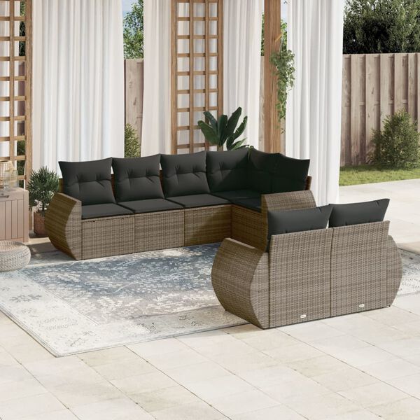 vidaXL 7-delige Loungeset met kussens poly rattan grijs