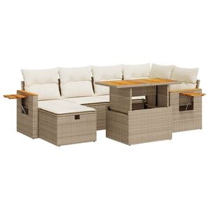 vidaXL 8-delige Loungeset met kussens poly rattan beige