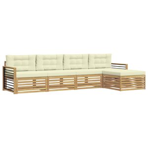 vidaXL Buiten bankenset 5 st Wit en cr&egrave;mekleurig Polyester