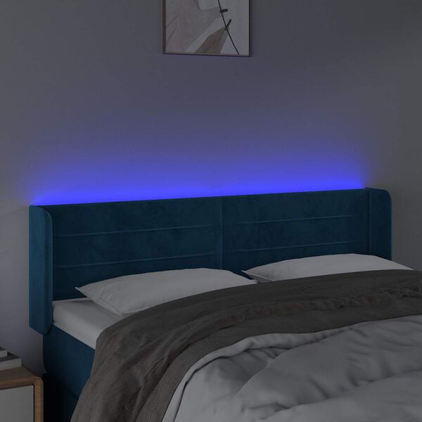 vidaXL Hoofdbord LED 147x16x78/88 cm fluweel donkerblauw