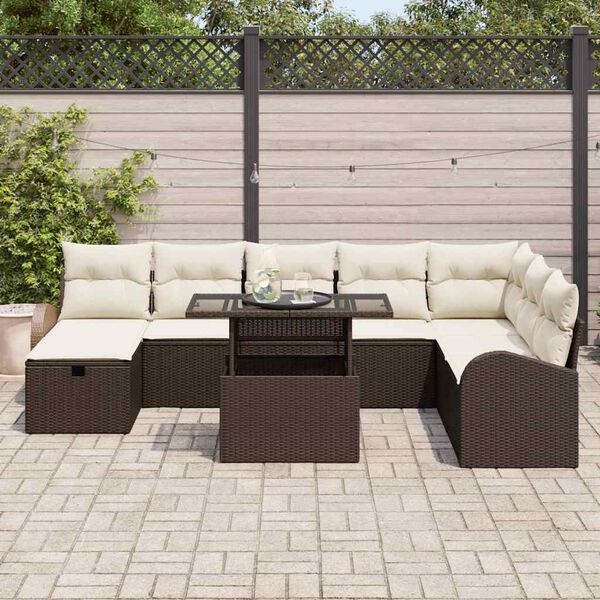 vidaXL Tuin Sofa Set met kussen met opslag 9 pcs Bruin Poly riet