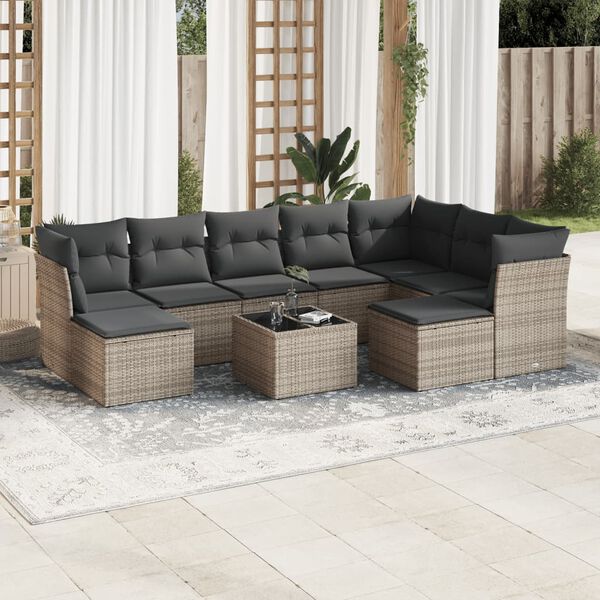 vidaXL 10-delige Loungeset met kussens poly rattan grijs