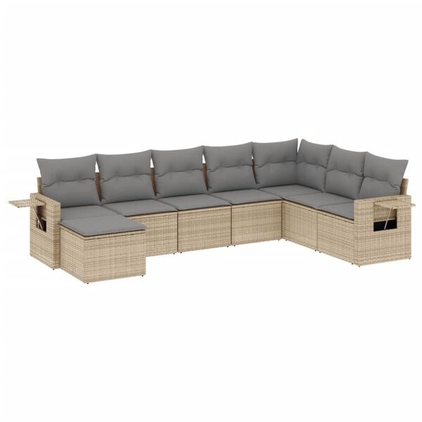 vidaXL 8-delige Loungeset met kussens poly rattan beige