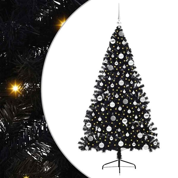 vidaXL Kunstmatig Voorverlicht Kerstboom met 300 LED Zwart 180 cm PVC