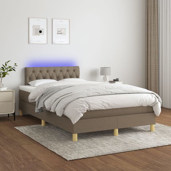 vidaXL Boxspring met matras en LED stof taupe 120x190 cm