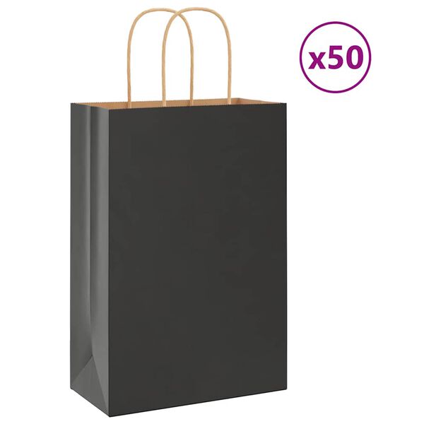 vidaXL Papieren zakjes 50 st met hengsels 21x11x31 cm zwart