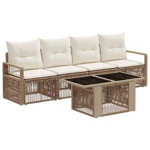 vidaXL Tuinbankenset 5 st Beige en Cr&egrave;me Wit poly rattan