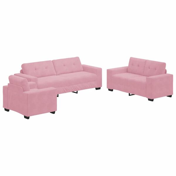 vidaXL Bank 3 pcs Roze Linnen-mix stof