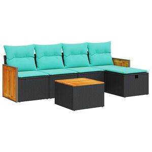 vidaXL 6-delige Loungeset met kussens poly rattan zwart