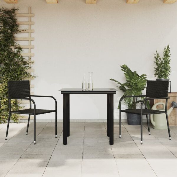 vidaXL 3-delige Tuinset poly rattan en staal zwart