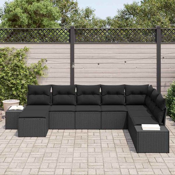 vidaXL Tuin Sofa Set met kussen met opslag 8 pcs Zwart poly rattan