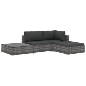 vidaXL 4-delige Loungeset met kussens poly rattan grijs