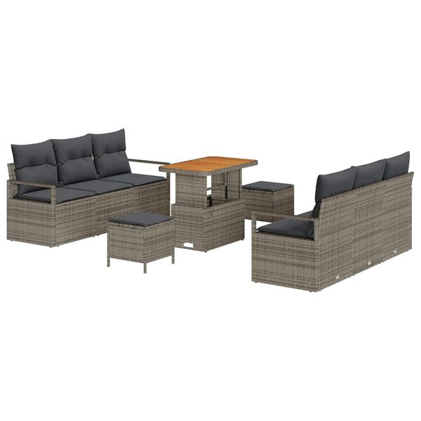 vidaXL Tuin Sofa Set met opslag 9 pcs Grijs Poly riet