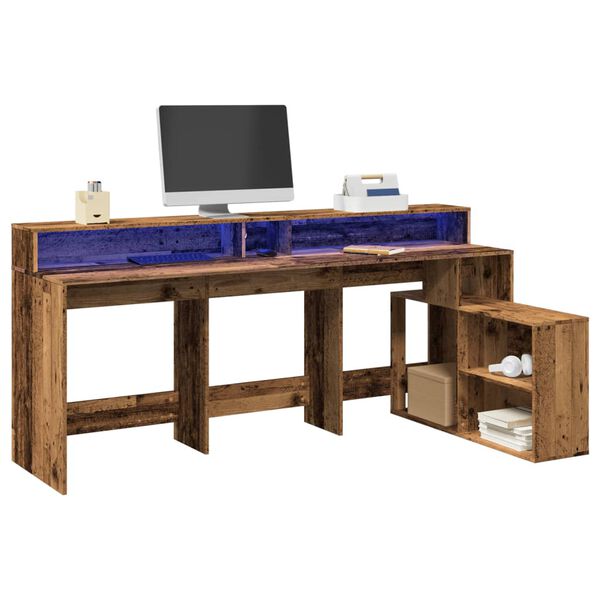 vidaXL Bureau met LED-verlichting 200x104x91 cm bewerkt hout oud hout