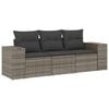 vidaXL 3-delige Loungeset met kussens poly rattan grijs