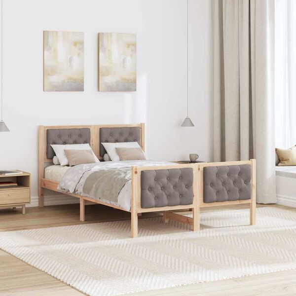 vidaXL Bedframe met hoofdeinde Taupe 120 x 190 cm Massief grenenhout