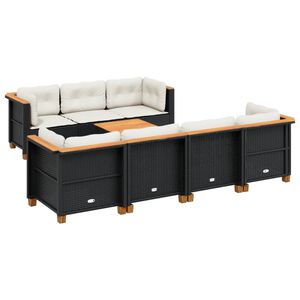 vidaXL 8-delige Loungeset met kussens poly rattan zwart