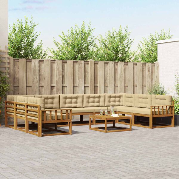 vidaXL Buiten bankenset met kussen 10 pcs Natuurlijk en Beige
