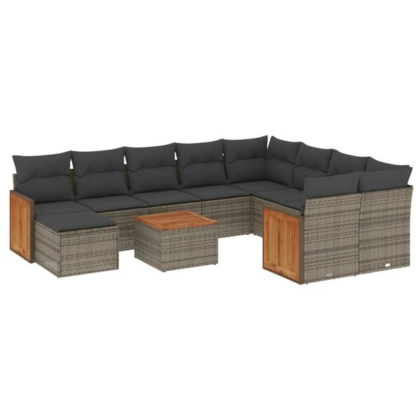 vidaXL 11-delige Loungeset met kussens poly rattan grijs