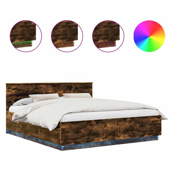 vidaXL Bedframe met hoofdeinde Gerookt eiken 200 x 200 cm Bewerkt hout