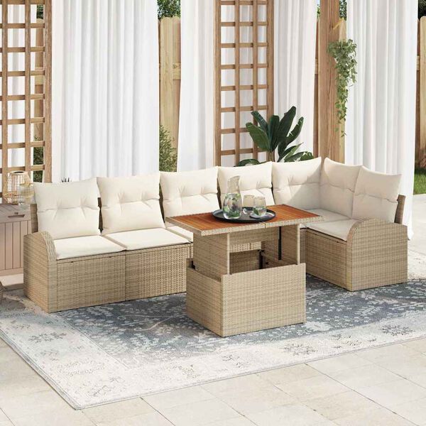 vidaXL Tuin Sofa Set met kussen 7 pcs beige en cr&egrave;mekleurig