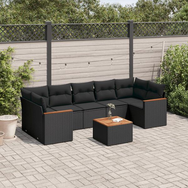 vidaXL 8-delige Loungeset met kussens poly rattan zwart