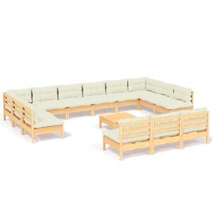 vidaXL 14-delige Loungeset met cr&egrave;mekleurige kussens grenenhout