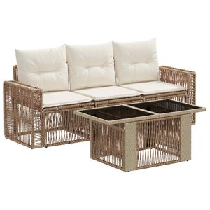 vidaXL Tuinbankenset 4 st Beige en Cr&egrave;me Wit poly rattan