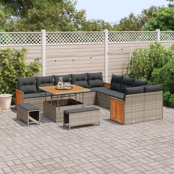 vidaXL Tuinbankenset met kussen 17 pcs Grijs poly rattan