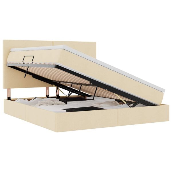 vidaXL Opbergbed met LED met matras Cr&egrave;me 160 x 200 cm Polyester