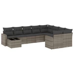 vidaXL 10-delige Loungeset met kussens poly rattan grijs