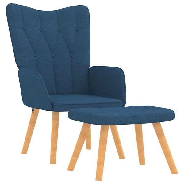 vidaXL Relaxstoel met voetenbank stof blauw