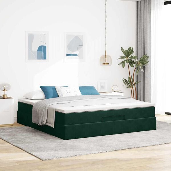 vidaXL Ottoman bed met matras 160x200cm fluweel donkergroen