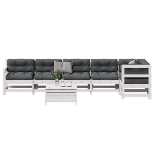 vidaXL 7-delige Loungeset met kussens massief grenenhout wit