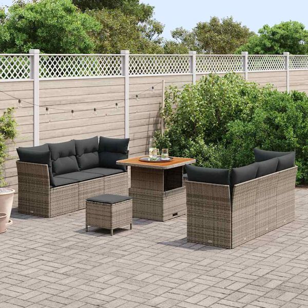 vidaXL Tuin Sofa Set met kussen 9 pcs Grijs poly rattan