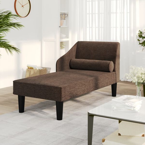 vidaXL Chaise longue met bolster stof donkerbruin