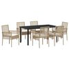 vidaXL Tuin eettafelset met kussen 7 pcs Beige poly rattan