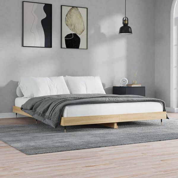 vidaXL Bedframe zonder matras 200x200cm spaanplaat sonoma eikenkleurig