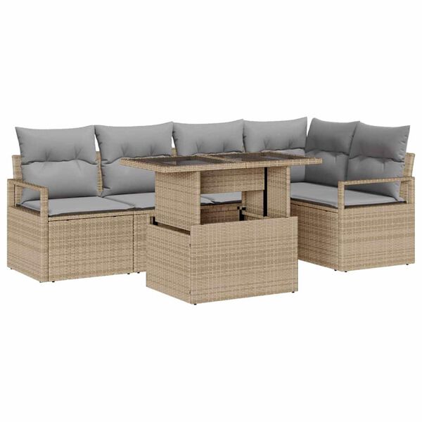 vidaXL Tuin Sofa Set met kussen 6 pcs Beige en Licht Grijs poly rattan
