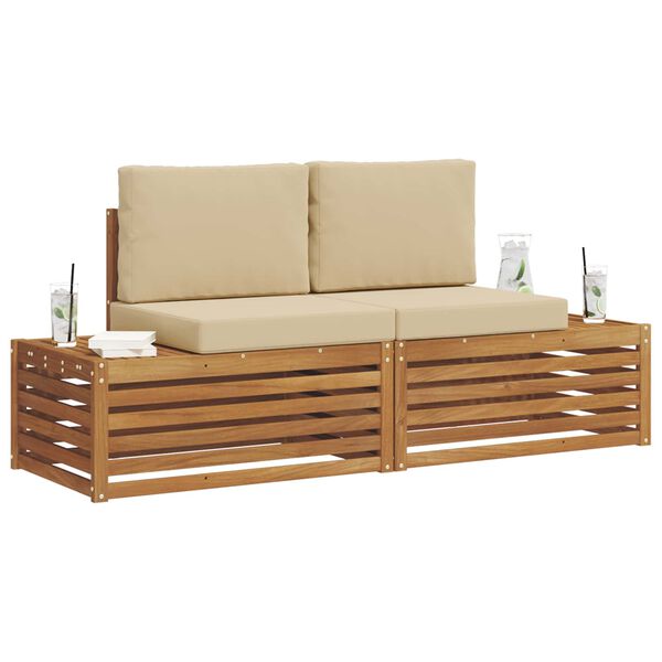 vidaXL Buiten bankenset met kussen 2 Stuk Natuurlijk en Beige