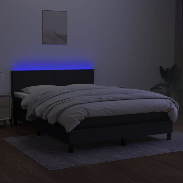 vidaXL Boxspring met matras en LED stof zwart 140x200 cm