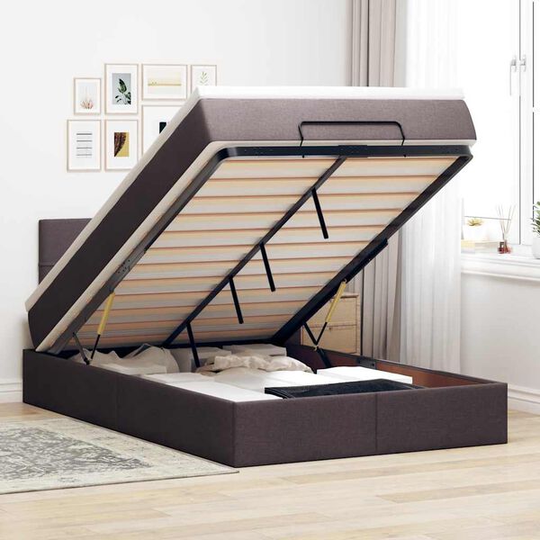 vidaXL Ottoman bed met matras 120x190 cm stof donkerbruin