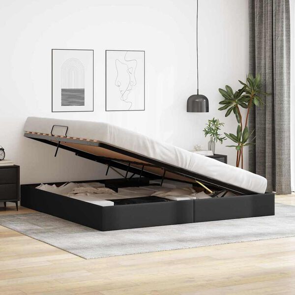 vidaXL Opslag bed met matras met opslag Zwart 200 x 200 cm Kunstleer