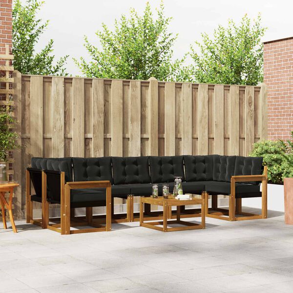 vidaXL Buiten bankenset met kussen 8 pcs Natuurlijk en Zwart