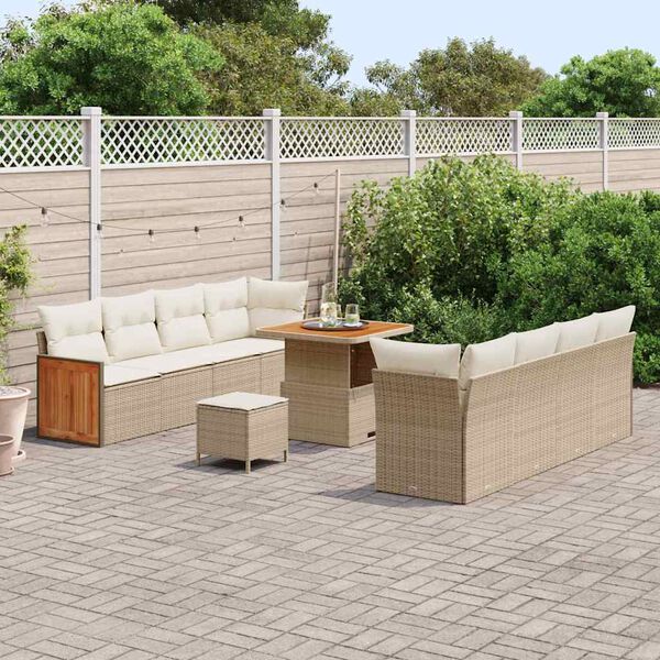 vidaXL Tuinbankenset met kussen 11 pcs Beige en Cr&egrave;me