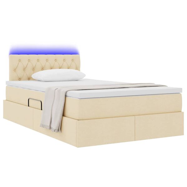 vidaXL Opbergbed met LED met matras met LED Cr&egrave;me 120 x 200 cm Stof