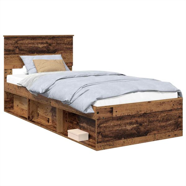 vidaXL Bedframe met hoofdeinde Oudhout 90 x 190 cm Bewerkt hout